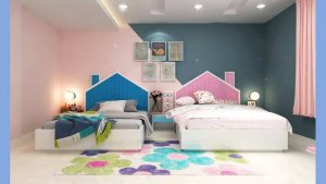 thiết kế phòng ngủ 2 giường cho bé gái